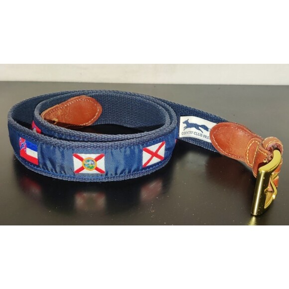 Country Club Prep Southern States Logo Belt Men Size 42 Stitched Canvas, Leather - Picture 11 of 16